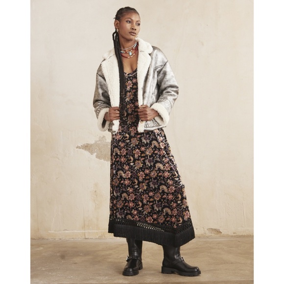 NKN Nekane Gaia Silver Faux Leather Embroidered Aviator Bomber Jacket Small - Picture 3 of 12